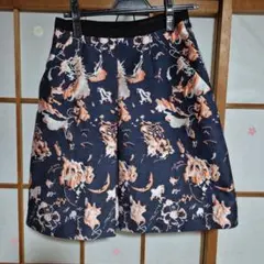 ANAYI フレアスカート 38ネイビー 花柄