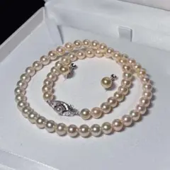 【テリ強✨】本真珠 ネックレス あこや真珠　パール 約7mm イヤリングセット