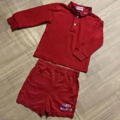 ミキハウス　mikiHOUSE 90 長袖ポロシャツ　ハーフパンツ　上下　赤