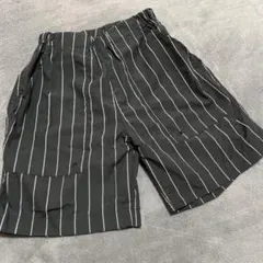 【美品】おしゃれ ストライプ ハーフパンツ ウエストゴム ブラック 秋　ズボン
