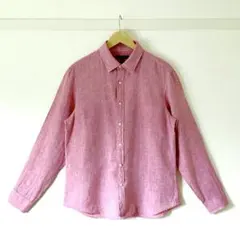 【祝日セール・美品】バナナリパブリック リネン 長袖シャツ ピンク L 夏 秋服