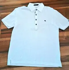 超美品BURBERRYバーバリーブラックレーベルホワイト ボタン付きポロシャツL