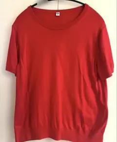 UNIQLOコットンレーヨン半袖ニット サイズX L レッド　現行品