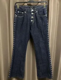 Livre claire パール装飾 ダークデニム パンツ 58