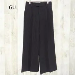 상태좋음 GU ワイドパンツ S 黒 ストライプ ガウチョ スラックス きれいめ