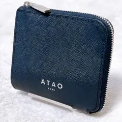 美品　ATAO　チェス　二つ折り財布　ネイビー　L字ファスナー　ミニ財布　レザーのサムネイル