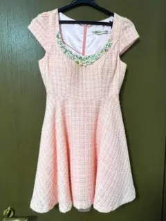 ローブドフルール ツイード ビジュー ドレス ピンク