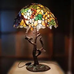 値下げ‼️【希少】ステンドグラスランプ ぶどう柄 小鳥2羽ベース 卓上 
