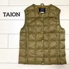 TAION タイオン　Vネックボタンインナーダウンベスト　ベージュ　レディースLのサムネイル