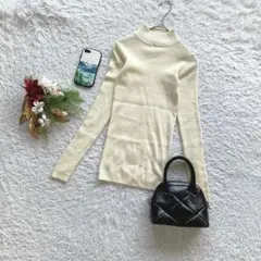 無印良品 リブニット セーター 長袖 ハイネック XS ウール100 カジュアル