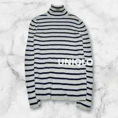c215【ユニクロ】エクストラファインメリノリブタートルネックセーターボーダー