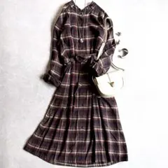 希少13+ レリアン フリル襟チェック柄ワンピース 近年モデルウエストリボン