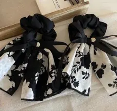 【2点セット】花柄シフォンリボン シュシュ ヘアゴム 高品質ヘアアクセサリー