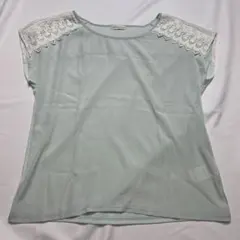 earth ミントグリーン レース 半袖トップス透け感あり