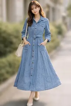 美品　moussy マウジー デニムシャツワンピース マキシ丈 ベルト