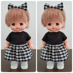 メルちゃん　黒チェックスカート黒半袖ワンピースとリボン２セット　920円