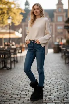 ブラックムートンブーツ サイドファスナー付き