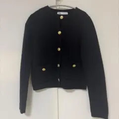 ZARA ネイビー ゴールドボタン付きニットカーディガン M