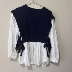 ZARA ネイビー・ホワイト 長袖トップス XS