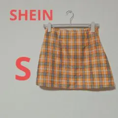 SHEIN オレンジ チェック柄 ミニスカート Sサイズ