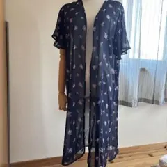 花柄 シフォン ロングカーディガン 半袖のサムネイル