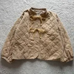 美品　サマンサモスモス　ベロア中綿キルトジャケット　ベージュ　リボン　24AW