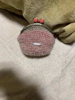 ピンク系 編み物 がま口ポーチ