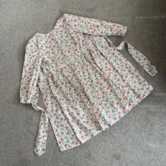 エプロン割烹着花柄 長袖 ハンドメイド 未使用美品小さめサイズ