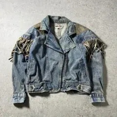 70s ストア系 インディアンヘッドプ デニムジャケット M ビーズ 