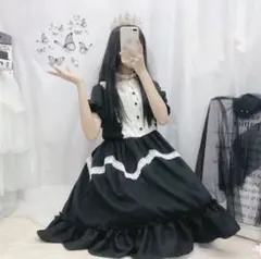 【再入荷】ロリータワンピース レース フリル 姫系 くすみブルー M