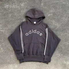 80s〜 adidas ダークグレー パーカー ヴィンテージ　刺繍ロゴ　フェード