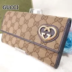 【美品】グッチ 長財布 GGキャンバス ラブリーハート インターロッキング