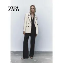 新品　ZARA アイボリー ダブルブレスト テーラードジャケット