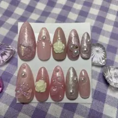 ピンク系フラワー装飾ネイルチップ10個セット
