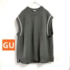 GU ジーユー　ウォッシャブルステッチニットベスト　ベスト　カーキ　グリーン