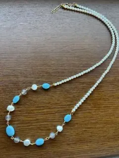 美品☆オーダー品☆SILVER925☆8.5mmラリマー×淡水パール☆2WAY - メルカリ