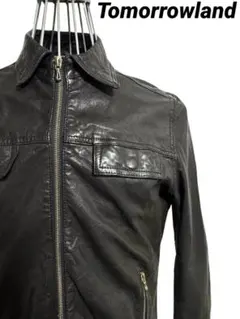 TOMORROWLAND◆ラムレザージャケット/羊革/黒 ダブルジップ