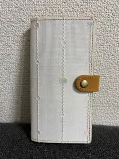 iPhone13 スマホケース 手帳型 水玉ライン刺繍 パステルドット 本革のサムネイル