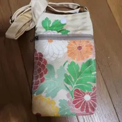 ハンドメイド帯リメイク花柄スマホショルダーバッグ
