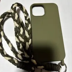 オリーブグリーン ショルダーストラップ付き　iPhone15