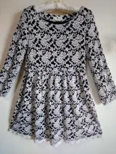 R.P.Sアールピーエス黒地に白の薔薇の花総レースチュニックワンピースＭsize