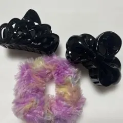 ヘアクリップ2点とファーシュシュセット