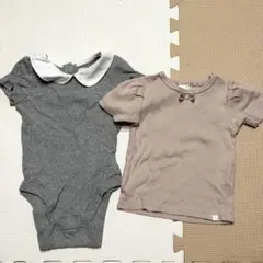 80cm 半袖ロンパース＆トップスセット テータテート 韓国 くすみカラー 夏