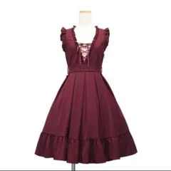 【くじら様専用】 レースアップジャンパースカート ボルドー ＋ リボンジャボ