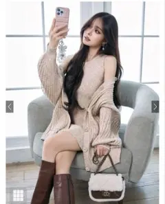 GRL ニットカーディガン×ノースリーブミニワンピースセットアップ