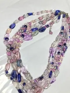 【新品未使用】ビーズネックレスD パープル　4連