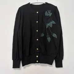 ヴィンテージ 花柄刺繍カーディガン 黒 M相当 パールボタン レトロ モードのサムネイル