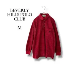 BEVERLY HILLS POLO CLUB 長袖ポロ M 赤 ボーダーのサムネイル