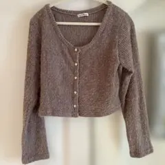 レディース　ショート丈　長袖　カーディガン　ピンク