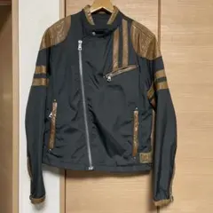 イタリアンブランド【GAS】ナイロン×レザー セミダブルライダースジャケット